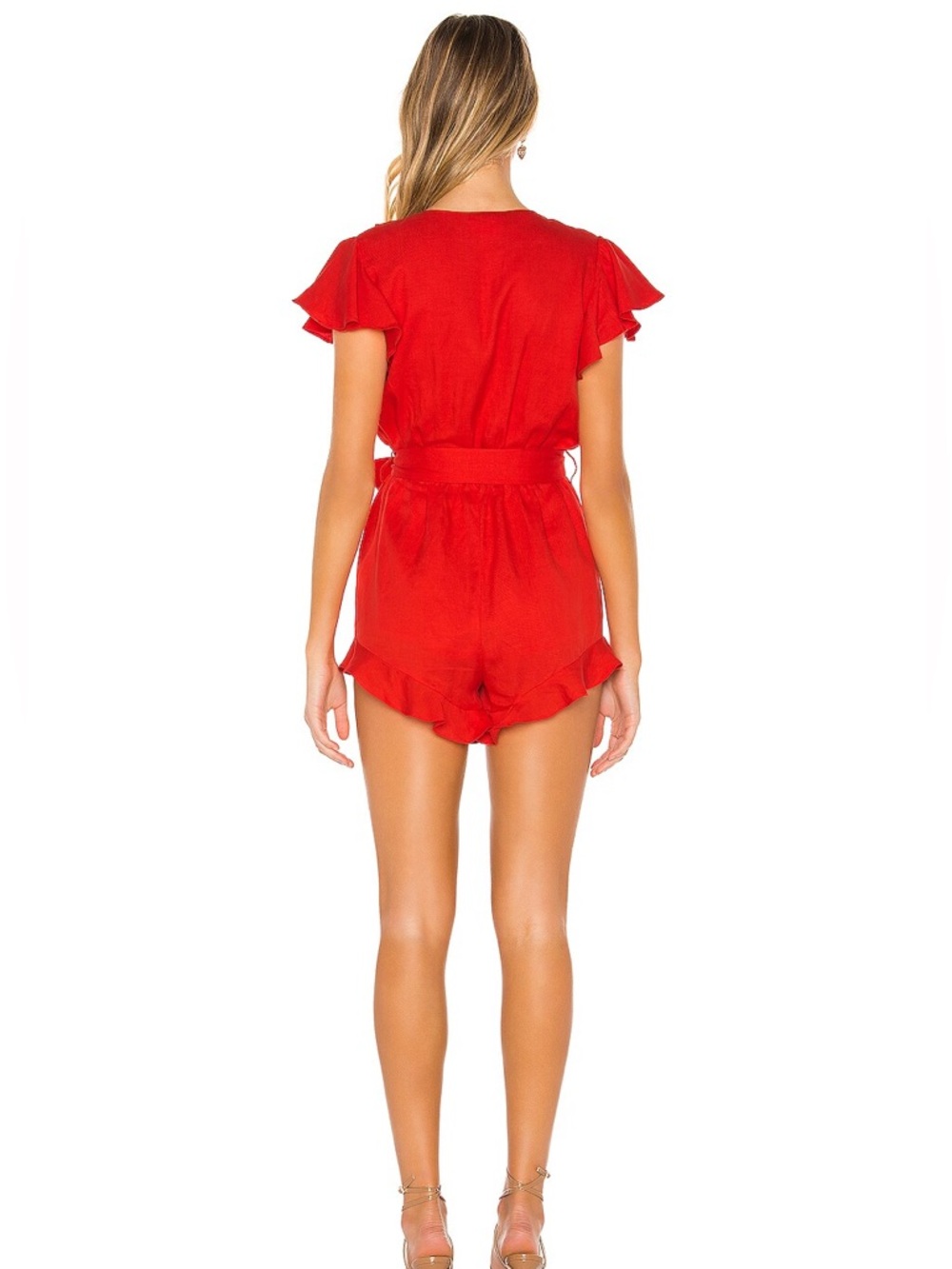 Lovers + Friends Red V-Neck Tie-Waist Gateway Romper XS - Picture 3 of 6